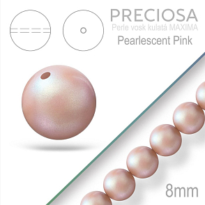 Preciosa Perle voskovaná kulatá MAXIMA Pearlescent Pink velikost 8mm. Balení návlek 15Ks.