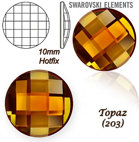 SWAROVSKI HOT-FIX 2035 tvar Chessboard  CIRCLE FB 10mm Topaz