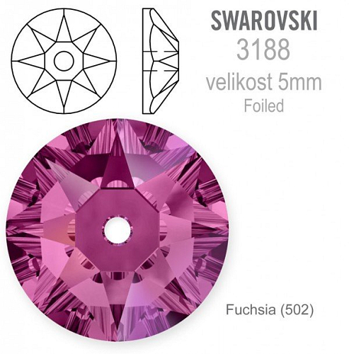 Swarovski 3188 XIRIUS Lochrose našívací kameny velikost pr.5mm barva Fuchsia