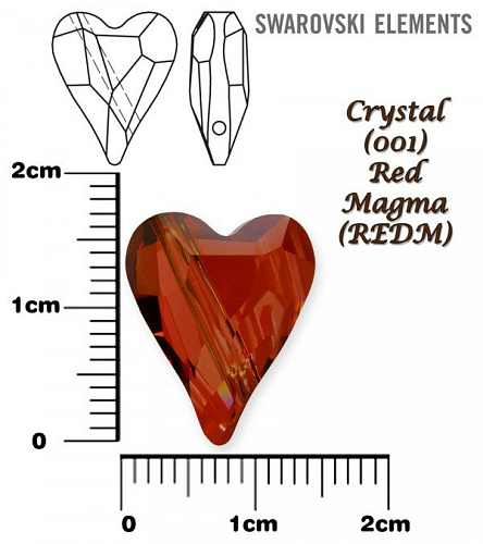 SWAROVSKI KORÁLKY 5743 Heart Bead barva CRYSTAL RED MAGMA velikost 17mm.