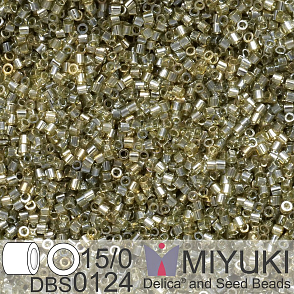 Korálky Miyuki Delica 15/0. Barva DBS 0124 Transparent Golden Olive Luster . Balení 2g.