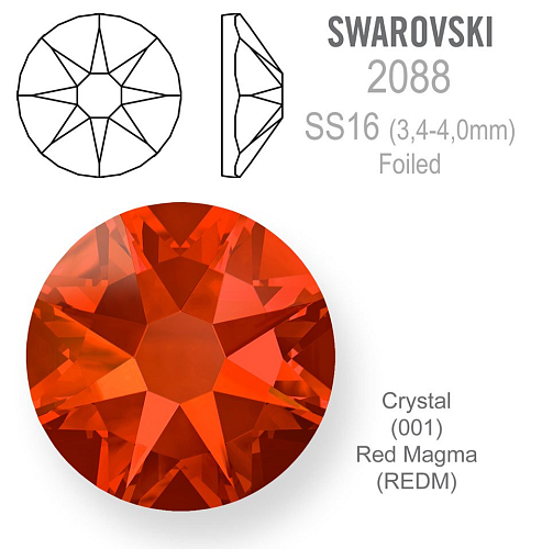 SWAROVSKI XIRIUS FOILED velikost SS16 barva CRYSTAL RED MAGMA 