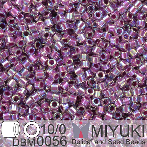 Korálky Miyuki Delica 10/0. Barva Raspberry Lined Crystal AB  DBM0056. Balení 5g.