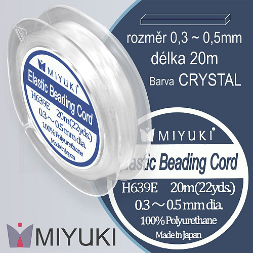 Miyuki elastická POLYURETANOVÁ nit 0,3~0,5mm. Barva Crystal (mléčná). Balení 20m (22yds).
