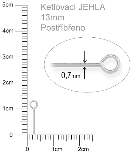 Ketlovací JEHLA  velikost 13mm. Barva stříbrná.