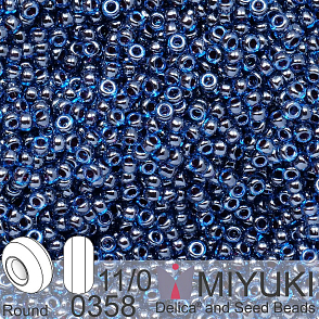 Korálky Miyuki Round 11/0. Barva 0358 Ruby Lined Capri Blue Luster. Balení 5g.