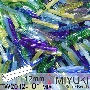 Korálky Miyuki Twisted Bugle 12mm. Barva TW2012-MIX 01 Jeweltonei.  Balení 10g.