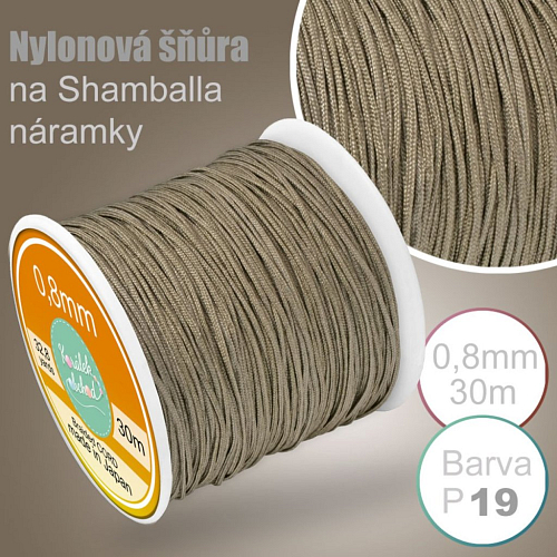Nylonová šňůra na Shamballa náramky průměr nitě 0,8mm.Výhodné balení 30m. Barva č.P19 Šedá