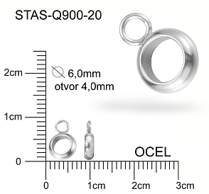 Kroužek s OČKEM  CHIRURGICKÁ OCEL ozn.-STAS-Q900-20. velikost pr.6,0mm (kroužek)  otvor 4,0mm