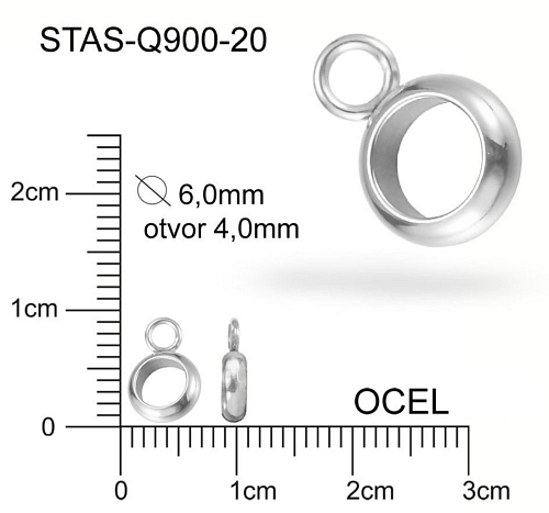 Kroužek s OČKEM  CHIRURGICKÁ OCEL ozn.-STAS-Q900-20. velikost pr.6,0mm (kroužek)  otvor 4,0mm