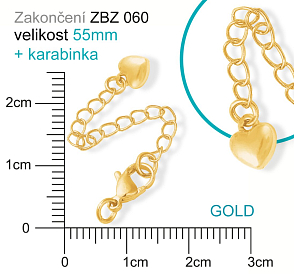 Zakončovací řetízek s KARABINKOU ozn. ZBZ 060. Barva (pokov) GOLD.