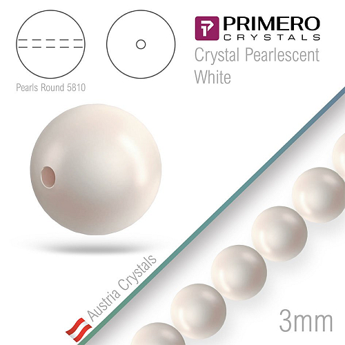 Korálky PRIMERO Crystals 5810. Barva Crystal Pearlescent White. Velikost 3mm balení-50Ks.