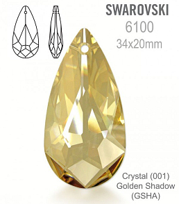 Swarovski 6100 Pendant barva Crystal Golden Shadow velikost 34x20mm.