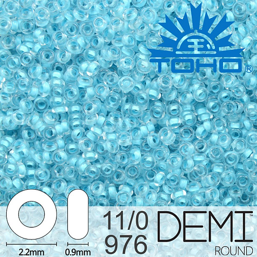Korálky TOHO Demi Round 11/0. Barva 976 Inside-Color Crystal/Neon Ice Blue-Lined. Balení 5g.