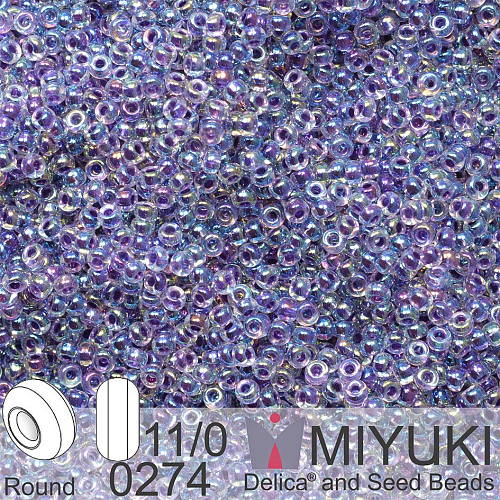 Korálky Miyuki Round 11/0. Barva 0274 Amethyst Lined Crystal AB. Balení 5g.