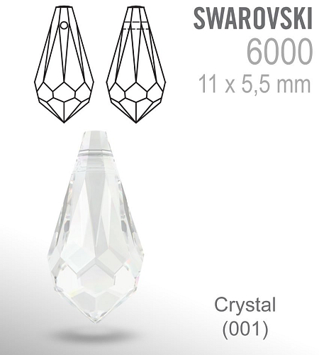 SWAROVSKI PŘÍVÉSKY Teardrop 6000 barva CRYSTAL velikost 11x5,5mm. 