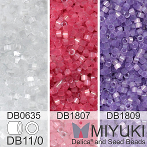 Korálky Miyuki Delica 11/0. Barevné variace č.45 DB0635, DB1807, DB1809