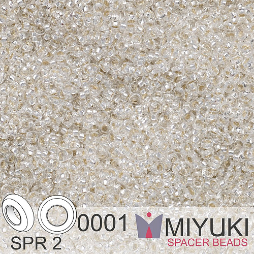 Korálky Miyuki SPACER Beads 2,2x1mm. Barva SPR2-0001 Silverlined Crystal. Balení 5g.