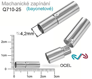 Mechanické zapínání (bayonetové) CHIRURGICKÁ OCEL ozn.-STAS-Q710-25. velikost pr.5x18mm