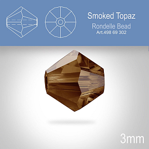 PRECIOSA Bicone (sluníčko) velikost 3mm. Barva SMOKED TOPAZ. Balení 40ks