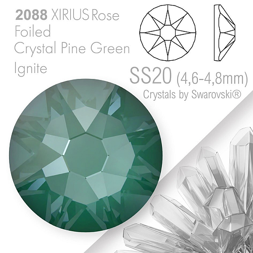 SWAROVSKI  XIRIUS Rose 2088 Foiled. Barva Crystal Pine Green Ignite velikost SS20 (4,6-4,8mm). Balení 15Ks.