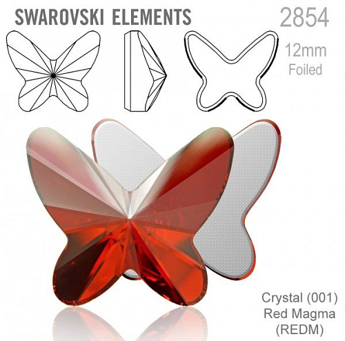 SWAROVSKI 2854 Butterfly Flat Back Foiled velikost 12mm. Barva Crystal Red Magma 