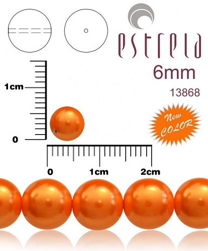 VOSKOVANÉ korále tvar kulatý. Velikost 6mm. Barva 13868 (oranžová pastelová) New COLOR. Balení 21ks na návleku. 