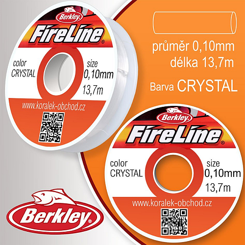 FIRELINE Berkley profesionální splétaná šnůra z polyethylenových vláken. Průměr 0,10mm, zátěž 6,2Kg, balení (15yards) 13,7m, barva CRYSTAL.