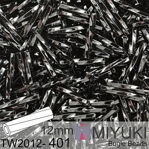 Korálky Miyuki Twisted Bugle 12mm. Barva TW2012-401 Black.  Balení 10g.
