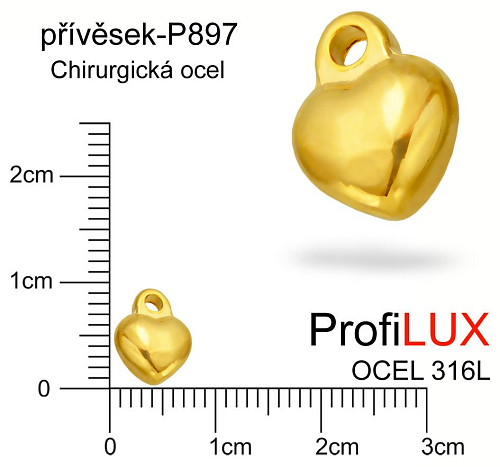 Přívěsek Chirurgická Ocel ozn-P897 SRDCE velikost  9x7mm. Řada přívěsků ProfiLUX. Barva POZLACENO. 