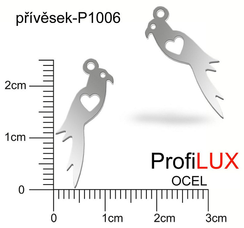 Přívěsek Chirurgická Ocel ozn-P1006 PAPOUŠEK se srdcem velikost 25x7mm. Řada přívěsků ProfiLUX