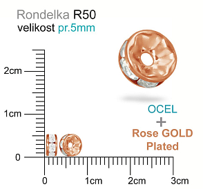 Korálek RONDELKA s kamínky Crystal OCEL ozn, R50. velikost pr.5mm otvor 1,0mm. Materiál OCEL (ROSE Gold)