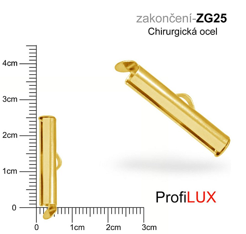 Zakončení na náramky chirurgická ocel. Ozn. ZG25. Velikost otvor 3,5mm délka 25mm. Barva POZLACENO.