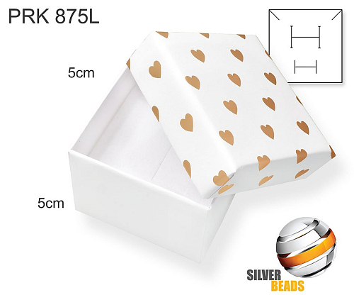 Krabička na šperky. Materiál papír . Ozn. PRK 875L. Velikost 5x5cm. Barva BÍLÁ se srdíčky