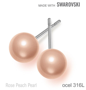 Náušnice sada Made with Swarovski 5818 Crystal Rose Peach Pearl (001 674) 6mm+puzeta 316L