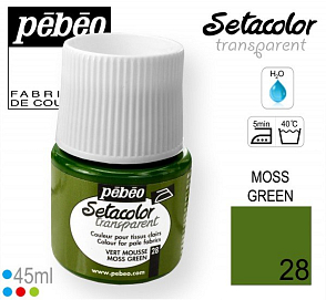 Barva na Textil SETACOLOR Transparent Pebeo. barva č. 28 MOSS GREEN. Balení 45ml. 