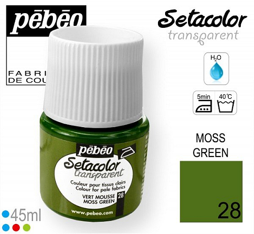 Barva na Textil SETACOLOR Transparent Pebeo. barva č. 28 MOSS GREEN. Balení 45ml. 