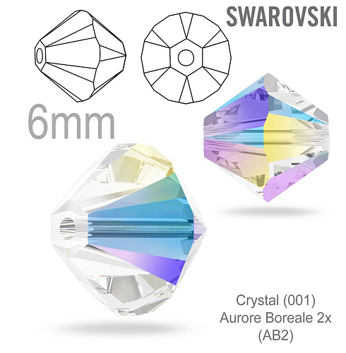 Swarovski 5328 XILION Bead barva Crystal (001) Aurore Boreale 2x (AB2) velikost 6mm. Balení 10Ks