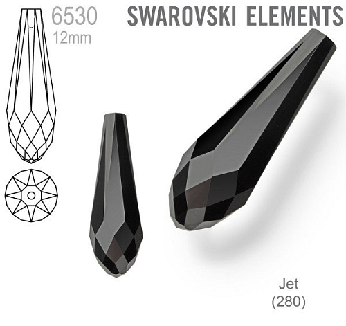 SWAROVSKI 6530 Pure Drop Pendant velikost 12mm. Barva Jet 