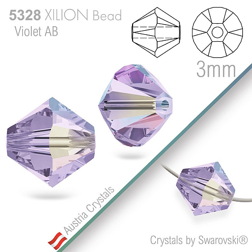 SWAROVSKI  XILION Bead  5328 barva Violet Aurore Boreale velikost 3mm. Balení 25Ks