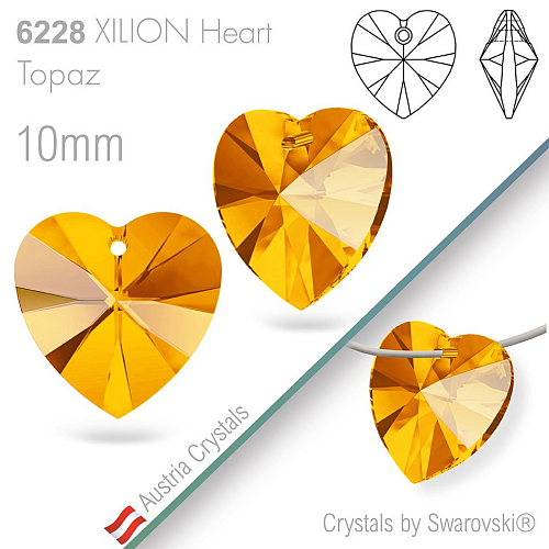 Swarovski XILION Heart 6228. Barva Topaz. Velikost 10mm