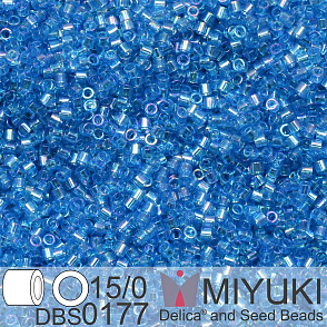 Korálky Miyuki Delica 15/0. Barva DBS 0177 Transparent Capri Blue AB. Balení 2g.