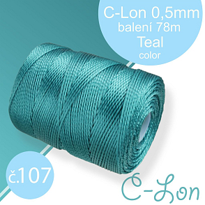 Nylonová nit C-Lon pevná korálková nit. Barva 107 Teal. Síla nitě 0,5mm. Balení 78m na cívce.