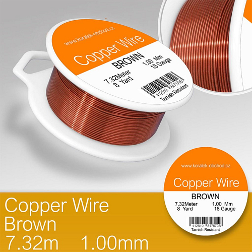 Drátek měděný velikost 1,0mm v délce 7m . Barva BROWN