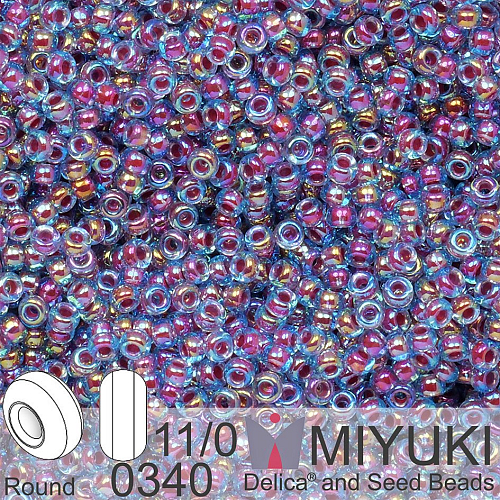 Korálky Miyuki Round 11/0. Barva 0340 11-340 Pink Lined Aqua AB . Balení 5g.