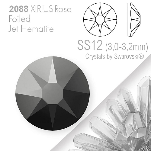 SWAROVSKI  XIRIUS Rose 2088 Foiled. Barva Jet Hematite velikost SS12 (3,0-3,2mm). Balení 30Ks.