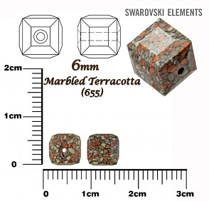 SWAROVSKI CUBE Beads 5601/B KERAMICKÉ korálky barva MARBLED TERRACOTTA velikost 6mm.