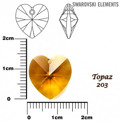 SWAROVSKI Heart Pendant barva TOPAZ velikost 14,4x14mm.