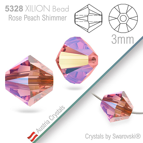 SWAROVSKI  XILION Bead  5328 barva Rose Peach Shimmer velikost 3mm. Balení 25Ks