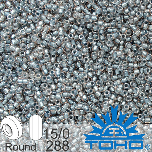 Korálky TOHO tvar ROUND (kulaté). Velikost 15/0. Barva č.288 Inside-Color Crystal/Metallic Blue-Lined. Balení 5g.